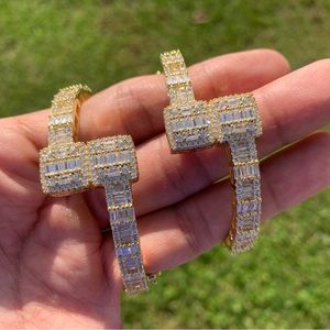 18k Gold Plated Women’s Men’s Baguette Iced Link Square Bracelet Bangle 5mm